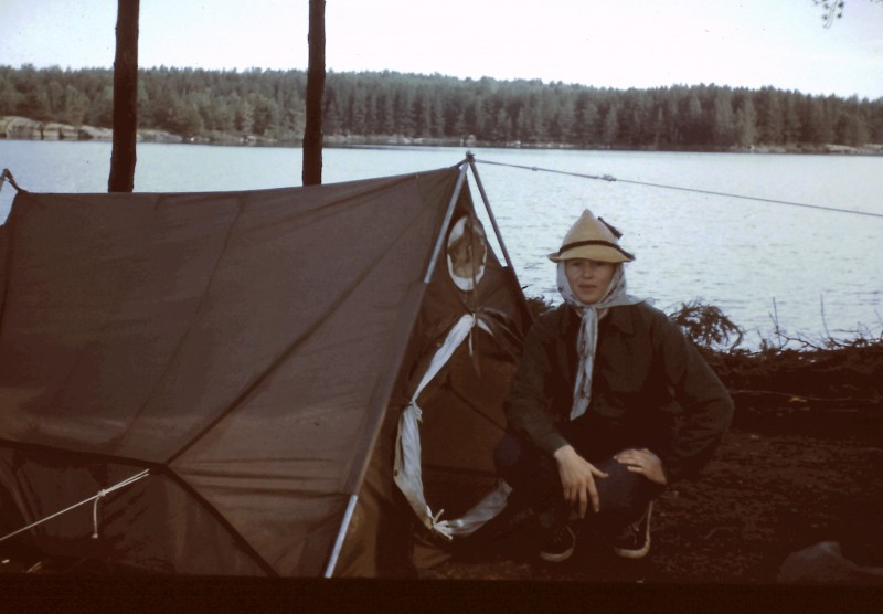 The Canadian Army surplus tent brother Dave gave us for a wedding present, in action (Jon) at Ima Lake.