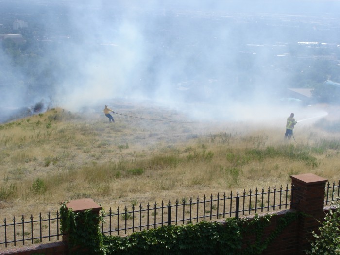 The firemen arrive.