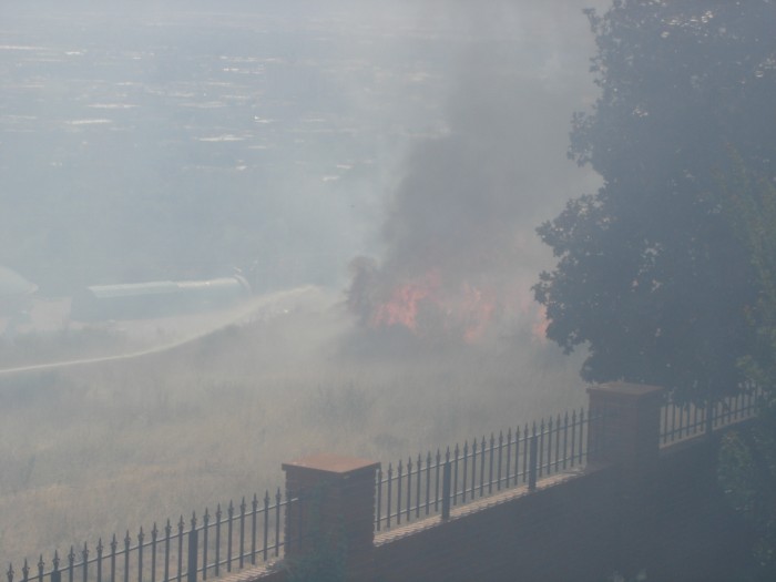 The fire reached the sage brush just behind Jim's wall but didnt get beyond Virginia Street.