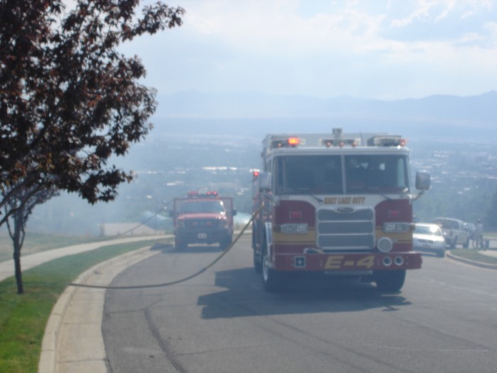 Two trucks on Virginia, several below the park on 11th Ave. and several smaller trucks out on the hillside.